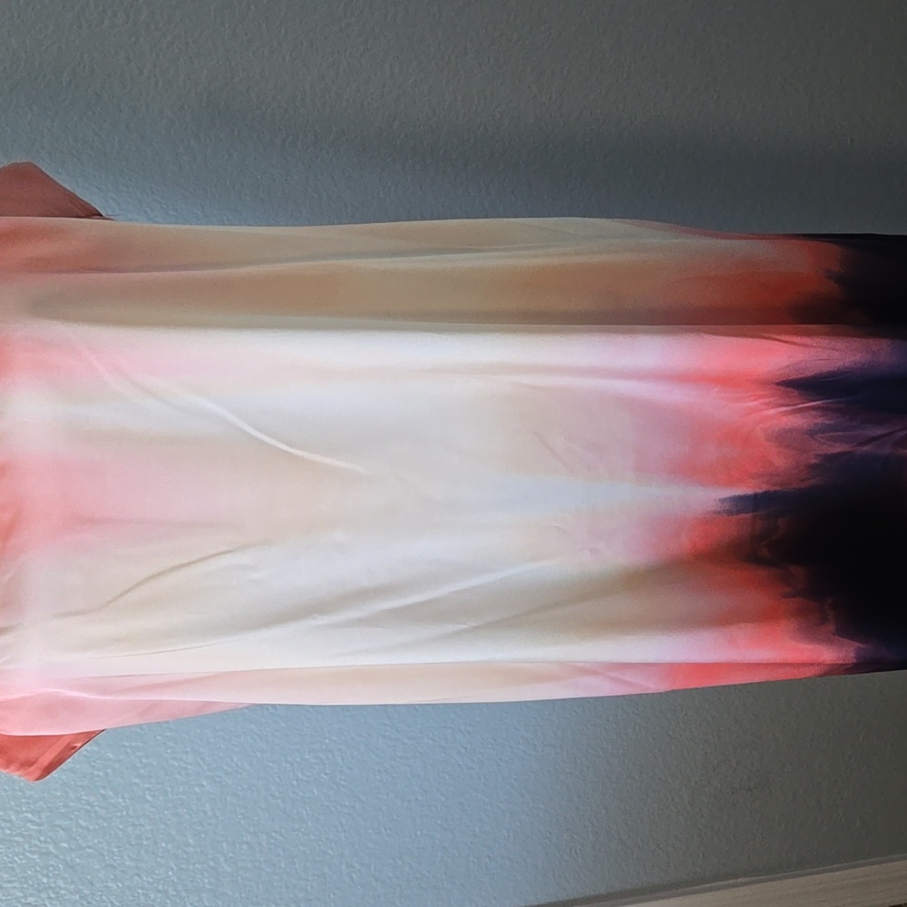 DKNY Tie Dye Print Asymmetric Midi Dressi Sz LARGE Peach Blue Boho - Picture 4 of 16